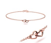 Double Heart Rose Gold Plated Silver Anklets ANK-316-RO-GP